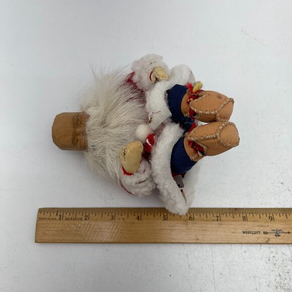 Vintage Wooden Santa Claus Figurine Leather Gloves Boots Misako Made in Finland - Picture 13 of 14